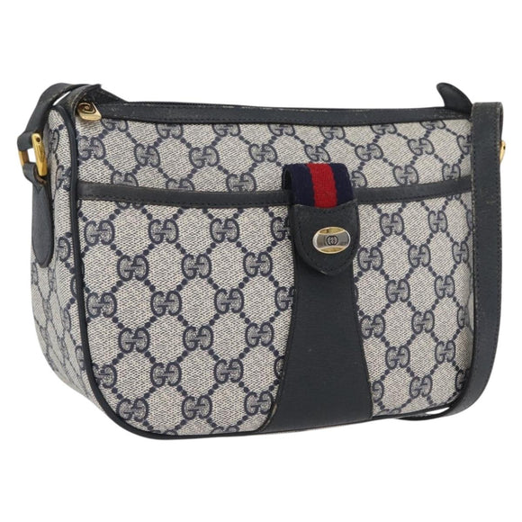 GUCCI GG Supreme Sherry Line Shoulder Bag PVC Navy Gold 89 02 032 Auth LNZ978