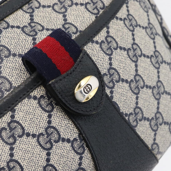 GUCCI GG Supreme Sherry Line Shoulder Bag PVC Navy Gold 89 02 032 Auth LNZ978