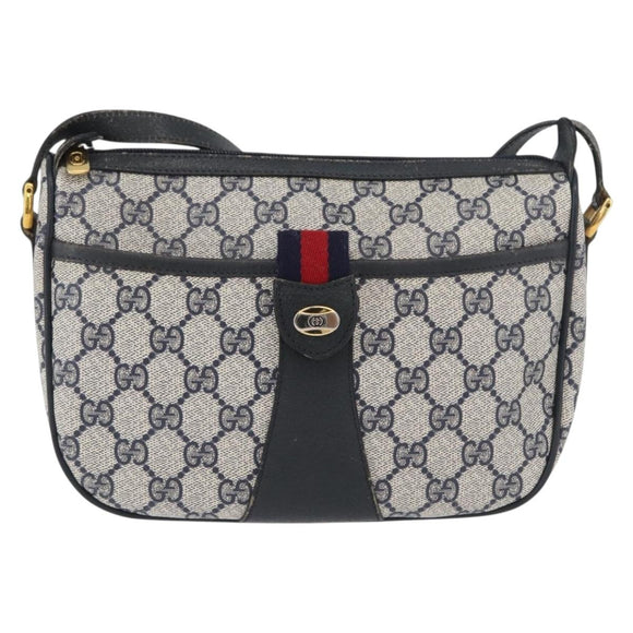 GUCCI GG Supreme Sherry Line Shoulder Bag PVC Navy Gold 89 02 032 Auth LNZ978