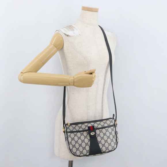 GUCCI GG Supreme Sherry Line Shoulder Bag PVC Navy Gold 89 02 032 Auth LNZ978