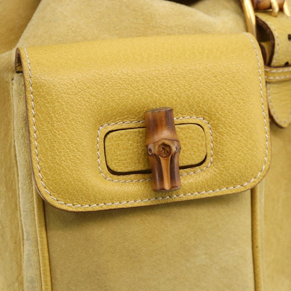 GUCCI Bamboo Backpack Suede Yellow Gold 003 2058 0016 Auth LNZ979A
