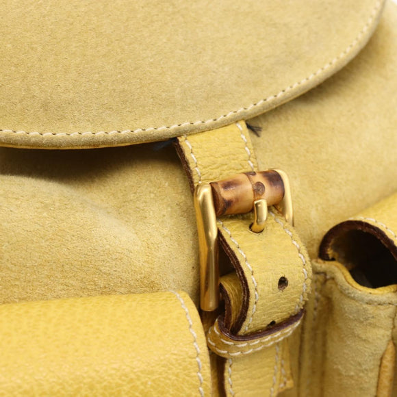 GUCCI Bamboo Backpack Suede Yellow Gold 003 2058 0016 Auth LNZ979A