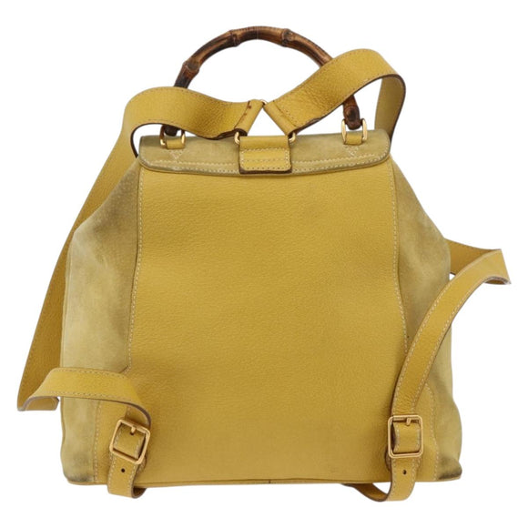 GUCCI Bamboo Backpack Suede Yellow Gold 003 2058 0016 Auth LNZ979A