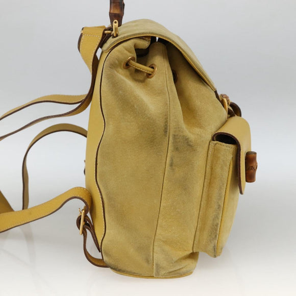 GUCCI Bamboo Backpack Suede Yellow Gold 003 2058 0016 Auth LNZ979A