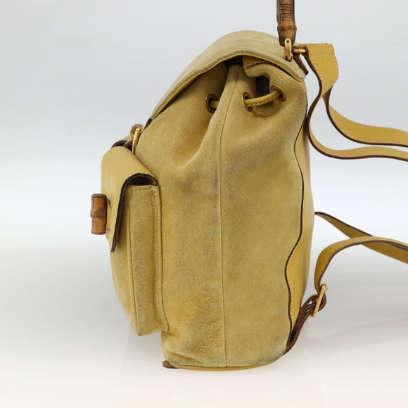 GUCCI Bamboo Backpack Suede Yellow Gold 003 2058 0016 Auth LNZ979A