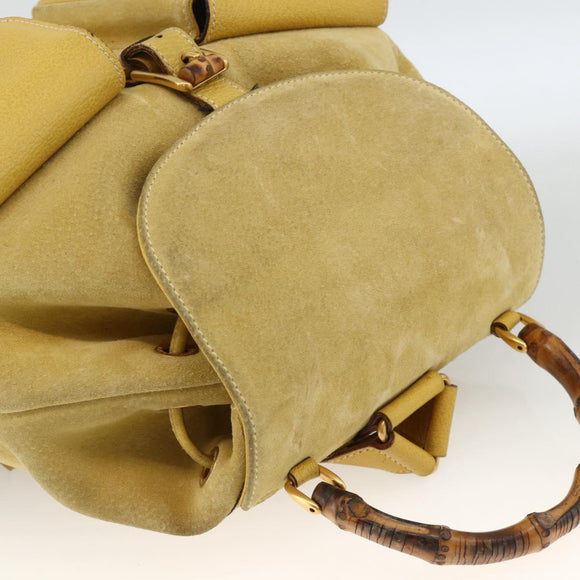 GUCCI Bamboo Backpack Suede Yellow Gold 003 2058 0016 Auth LNZ979A