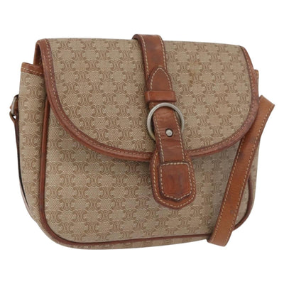 CELINE Macadam Canvas Shoulder Bag PVC Beige Gold Auth LNZ981