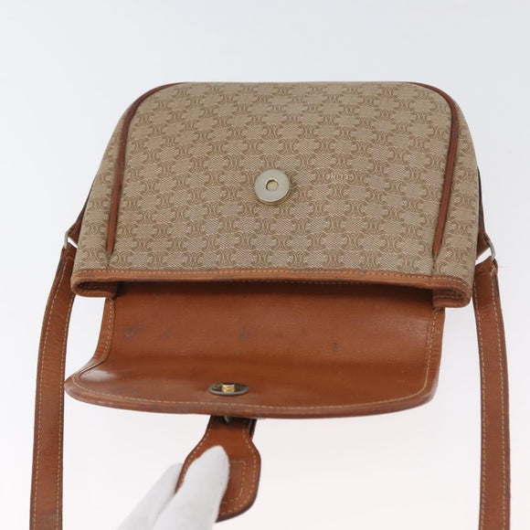 CELINE Macadam Canvas Shoulder Bag PVC Beige Gold Auth LNZ981