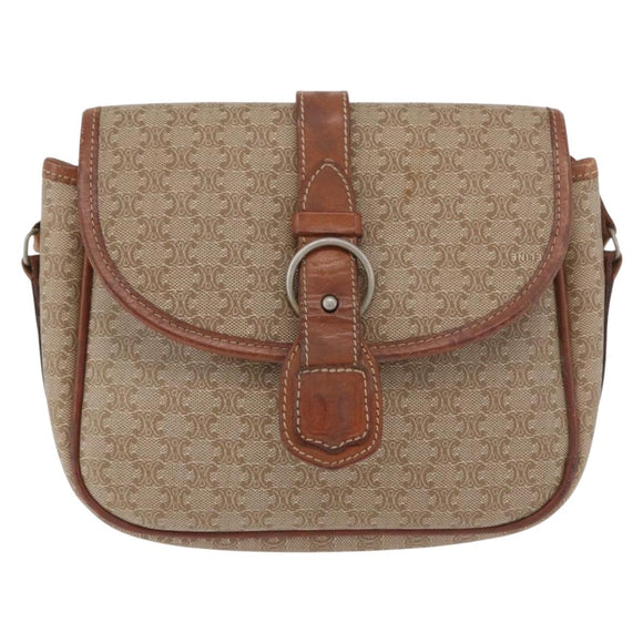 CELINE Macadam Canvas Shoulder Bag PVC Beige Gold Auth LNZ981