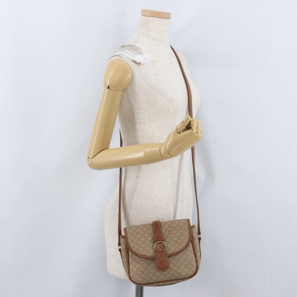 CELINE Macadam Canvas Shoulder Bag PVC Beige Gold Auth LNZ981
