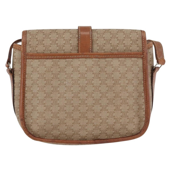 CELINE Macadam Canvas Shoulder Bag PVC Beige Gold Auth LNZ981