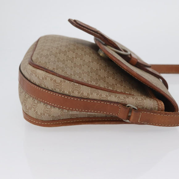 CELINE Macadam Canvas Shoulder Bag PVC Beige Gold Auth LNZ981