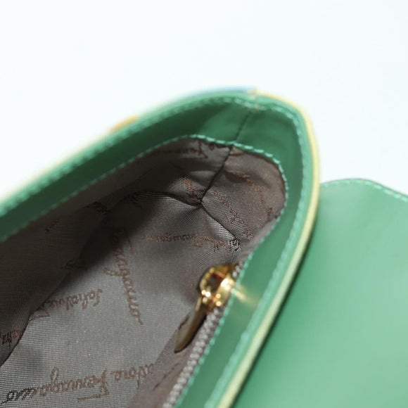 Salvatore Ferragamo Gancini Shoulder Bag Leather Green Gold Auth LNZ984A