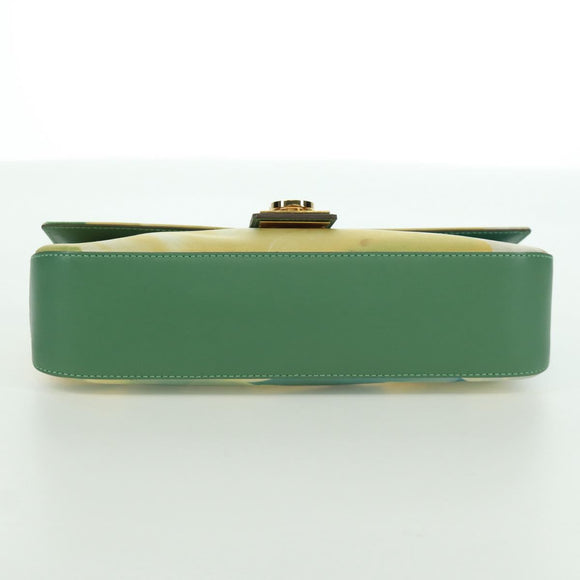 Salvatore Ferragamo Gancini Shoulder Bag Leather Green Gold Auth LNZ984A