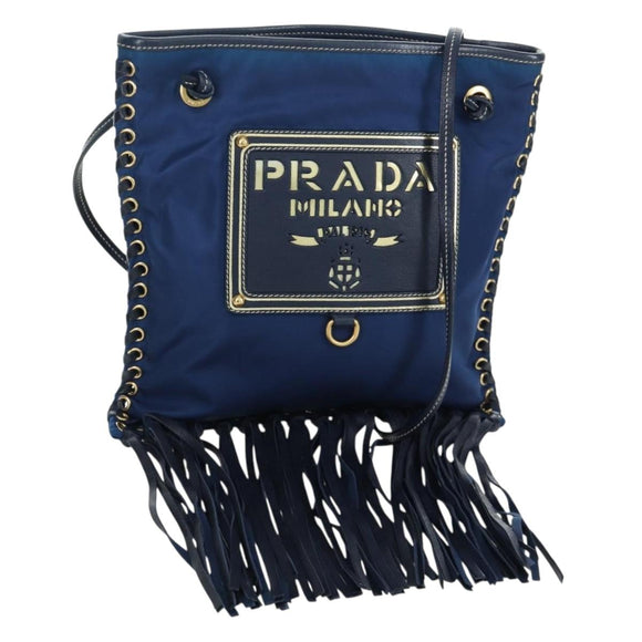 PRADA Shoulder Bag Nylon Navy Gold Auth LNZ987A