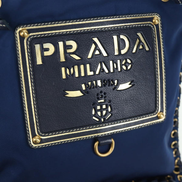 PRADA Shoulder Bag Nylon Navy Gold Auth LNZ987A
