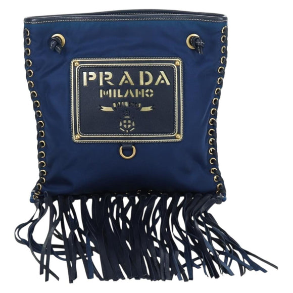 PRADA Shoulder Bag Nylon Navy Gold Auth LNZ987A