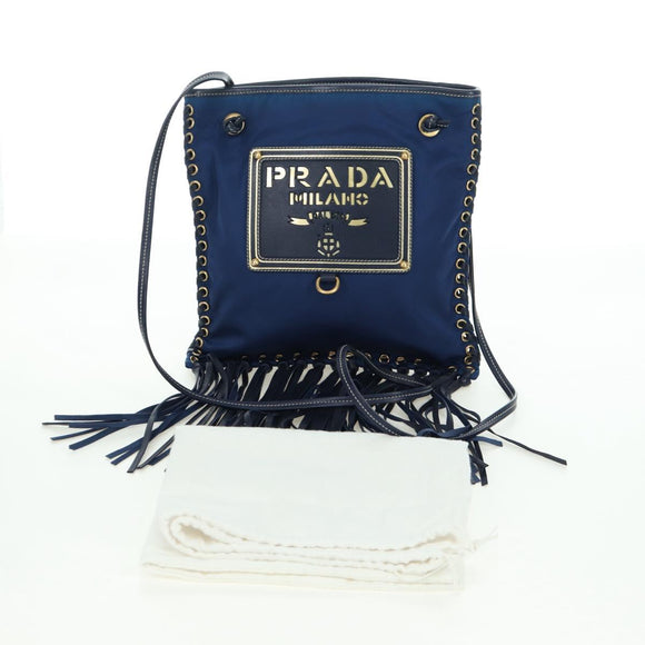 PRADA Shoulder Bag Nylon Navy Gold Auth LNZ987A