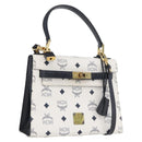 MCM Vicetos Logogram Hand Bag PVC Leather 2way White Gold Auth LNZ988A-1