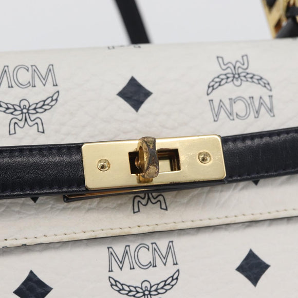MCM Vicetos Logogram Hand Bag PVC Leather 2way White Gold Auth LNZ988A