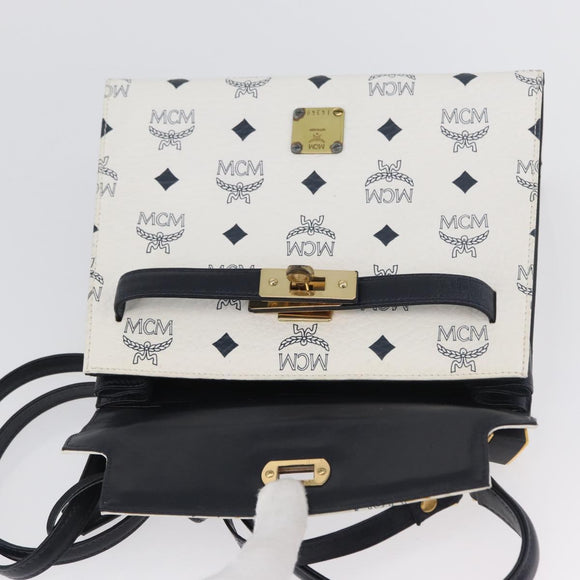 MCM Vicetos Logogram Hand Bag PVC Leather 2way White Gold Auth LNZ988A