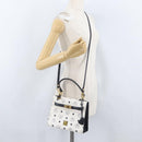 MCM Vicetos Logogram Hand Bag PVC Leather 2way White Gold Auth LNZ988A-29