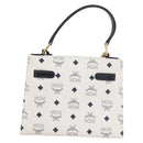 MCM Vicetos Logogram Hand Bag PVC Leather 2way White Gold Auth LNZ988A-2