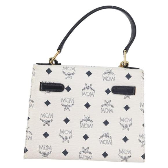 MCM Vicetos Logogram Hand Bag PVC Leather 2way White Gold Auth LNZ988A