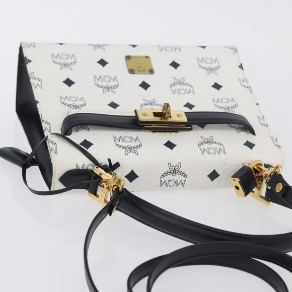 MCM Vicetos Logogram Hand Bag PVC Leather 2way White Gold Auth LNZ988A