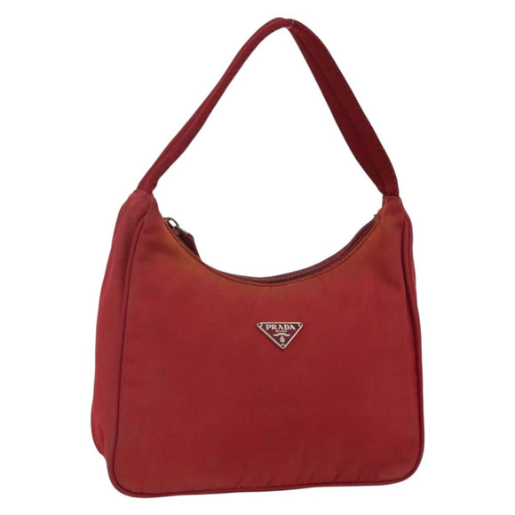 PRADA Hand Bag Nylon Red Silver Auth LNZ991