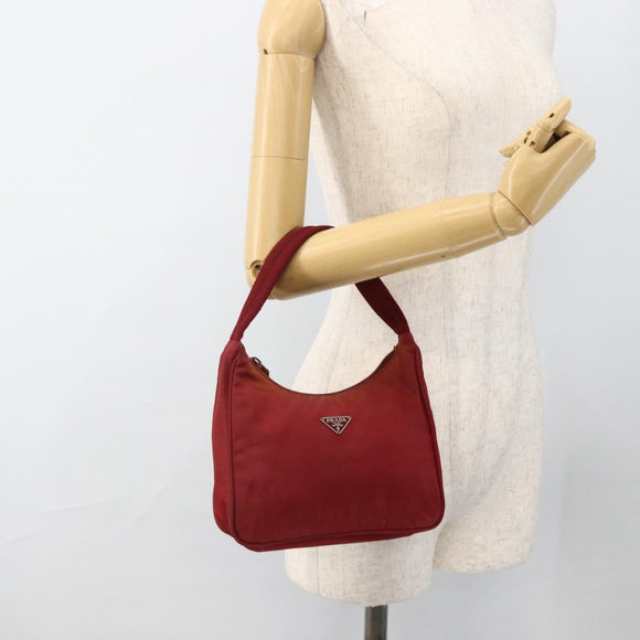 PRADA Hand Bag Nylon Red Silver Auth LNZ991