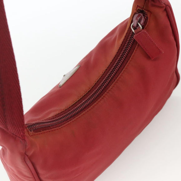 PRADA Hand Bag Nylon Red Silver Auth LNZ991