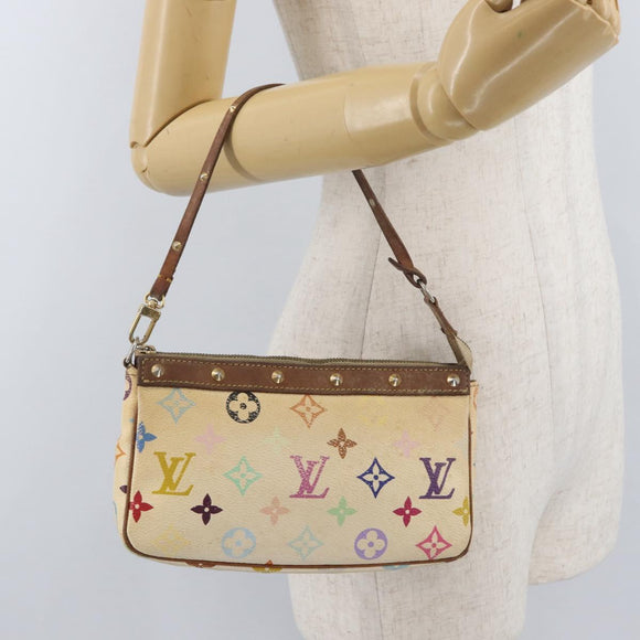 LOUIS VUITTON Multicolor Pochette Accessoires Pouch White M92649 Auth LNZ992
