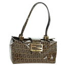 FENDI Zucchino Canvas Mamma Baguette Shoulder Bag Brown Gold Auth LNZ993A-1