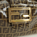FENDI Zucchino Canvas Mamma Baguette Shoulder Bag Brown Gold Auth LNZ993A-18