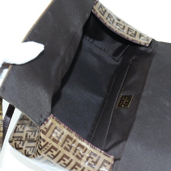 FENDI Zucchino Canvas Mamma Baguette Shoulder Bag Brown Gold Auth LNZ993A