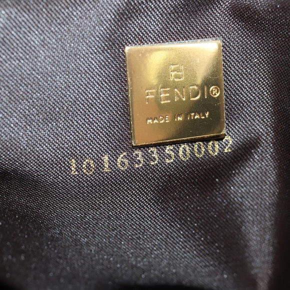 FENDI Zucchino Canvas Mamma Baguette Schultertasche Braun Gold Auth LNZ993A