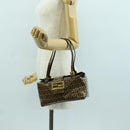 FENDI Zucchino Canvas Mamma Baguette Shoulder Bag Brown Gold Auth LNZ993A-24