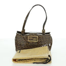 FENDI Zucchino Canvas Mamma Baguette Shoulder Bag Brown Gold Auth LNZ993A-12