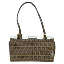 FENDI Zucchino Canvas Mamma Baguette Shoulder Bag Brown Gold Auth LNZ993A-2