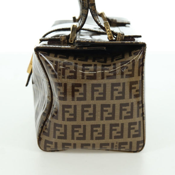 FENDI Zucchino Canvas Mamma Baguette Schultertasche Braun Gold Auth LNZ993A