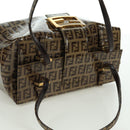 FENDI Zucchino Canvas Mamma Baguette Shoulder Bag Brown Gold Auth LNZ993A-6