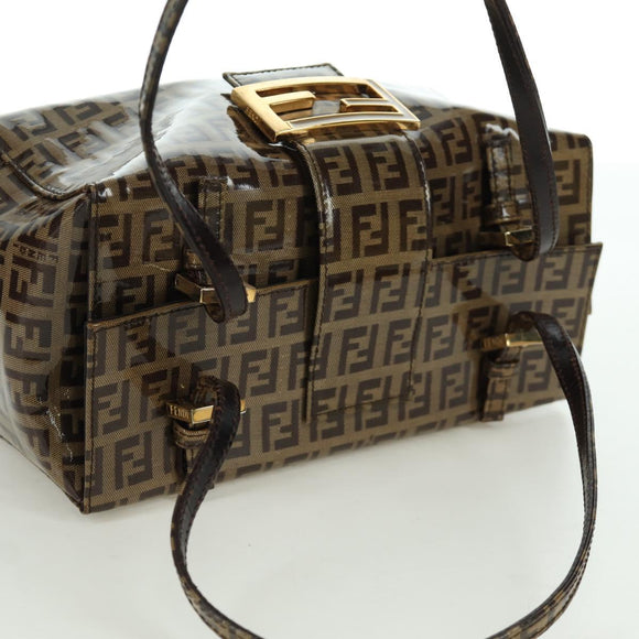 FENDI Zucchino Canvas Mamma Baguette Shoulder Bag Brown Gold Auth LNZ993A