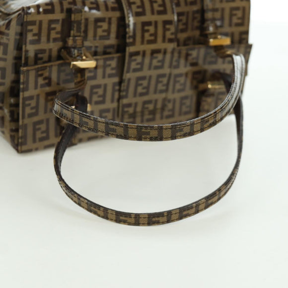 FENDI Zucchino Canvas Mamma Baguette Shoulder Bag Brown Gold Auth LNZ993A