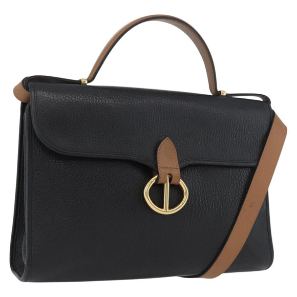 Christian Dior Shoulder Bag Leather Black Gold Auth LNZ994