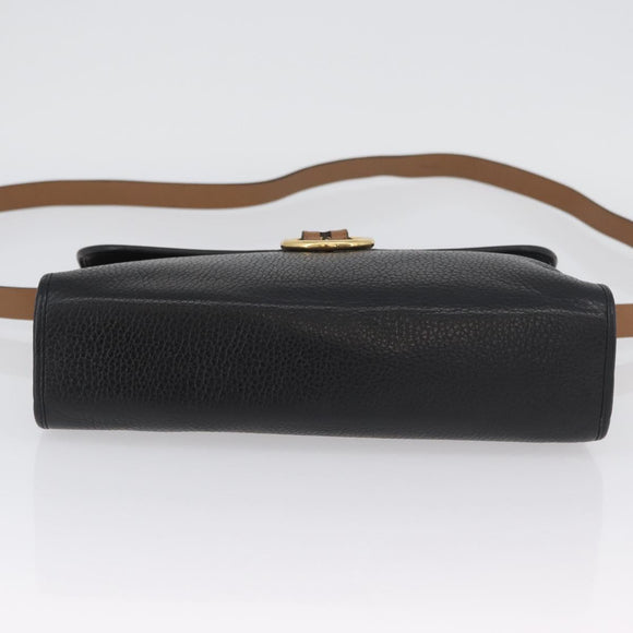 Christian Dior Shoulder Bag Leather Black Gold Auth LNZ994