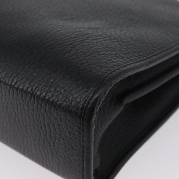 Christian Dior Shoulder Bag Leather Black Gold Auth LNZ994