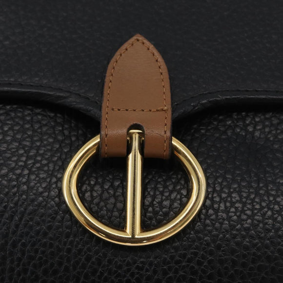 Christian Dior Shoulder Bag Leather Black Gold Auth LNZ994