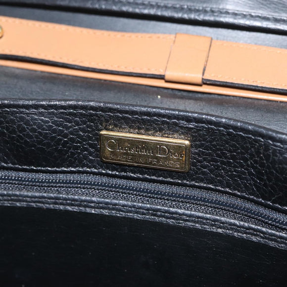 Christian Dior Shoulder Bag Leather Black Gold Auth LNZ994