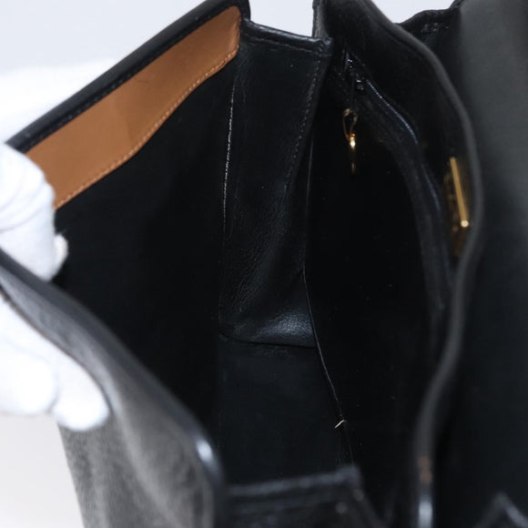 Christian Dior Shoulder Bag Leather Black Gold Auth LNZ994